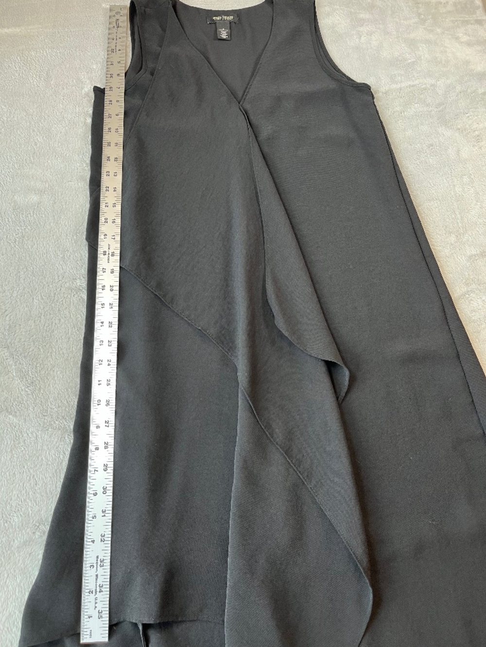 WHBM Asymmetrical Hem Black Dress Sleeveless V-Neck Drape Ruffle sz 4 - Picture 8 of 14